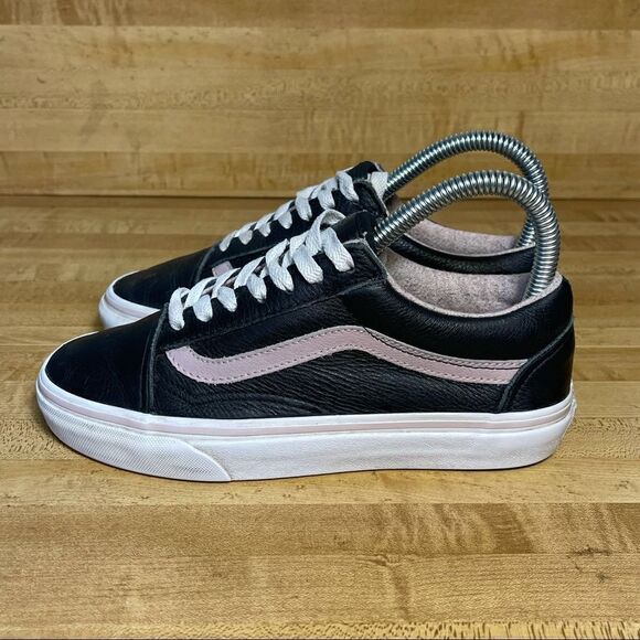 Vans Old Skool Pro Black Pink Leather Skate Shoes - Picture 2 of 8